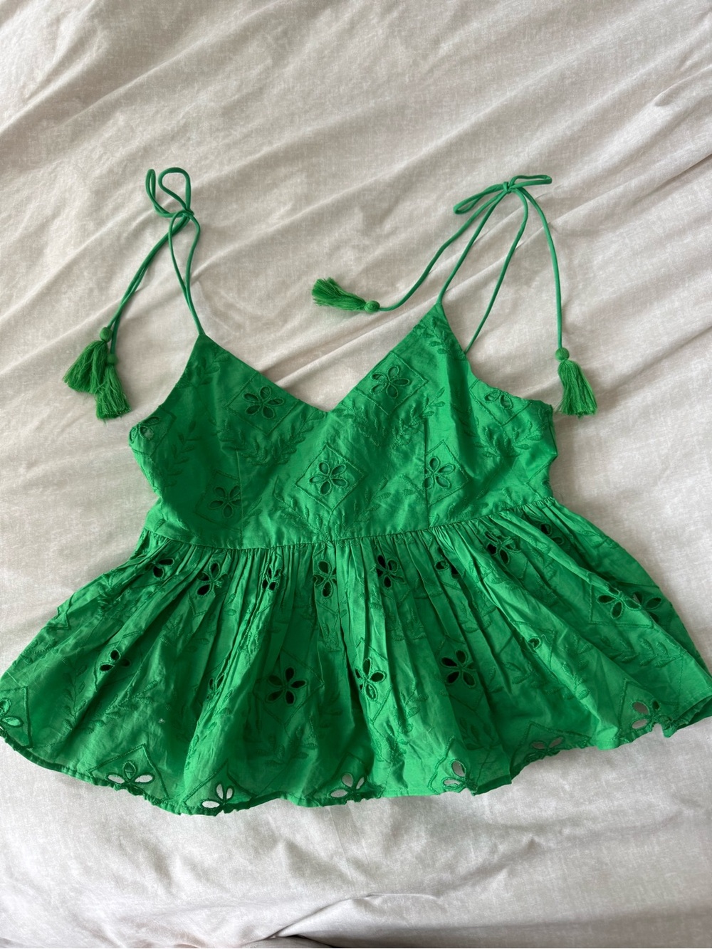 H&M Emerald Green Eyelet Tie-Shoulder Camisole